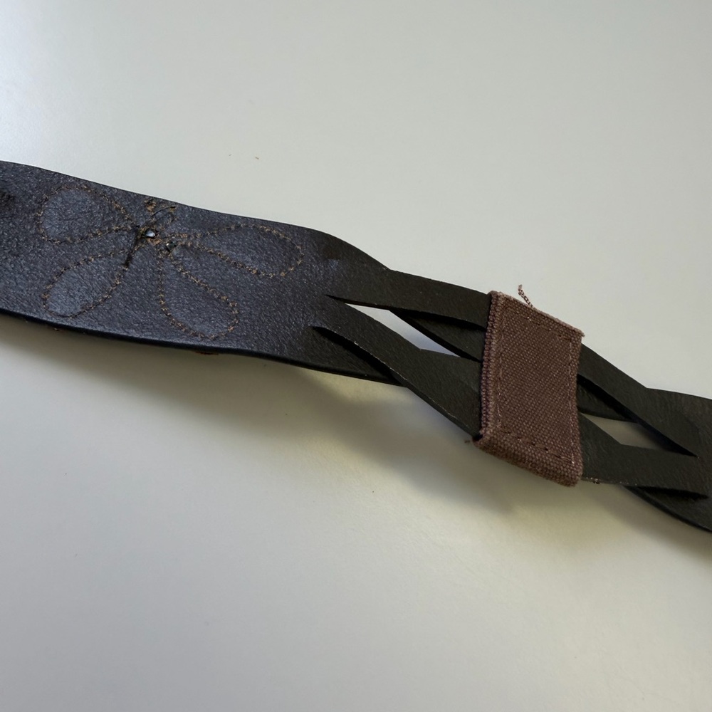 MB3 Vintage Boho Leather Belt with Pink Rhinestone Flowers - Size M - Picture 7 of 8